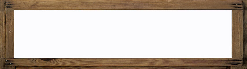 Empty template - Rustic brown wooden frame made of old wood, isolated on white background with space for text