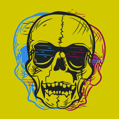 the logo is a skull in the grunge style. scratches, torn parts, different colors. perfect for printing on clothing