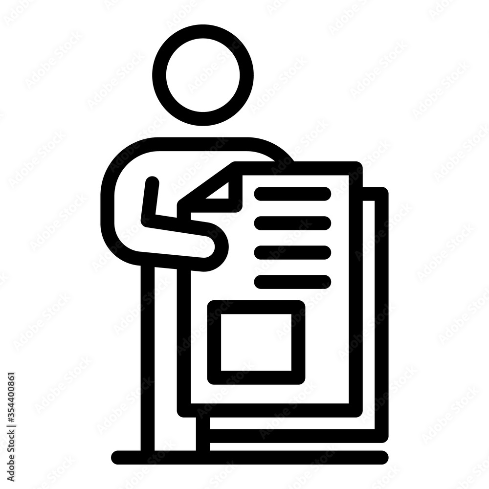 Poster manager takes papers icon. outline manager takes papers vector icon for web design isolated on white