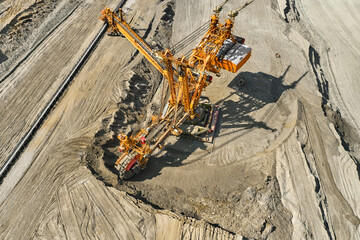 Bucket-wheel excavator for surface mining in a lignite quarry, Heavy industry of coal mining.