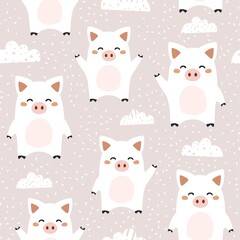 Seamless pattern of cute piglets. Great for fabric, textile. Vector background