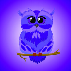 Owl of blue color, drawing, vector illustration