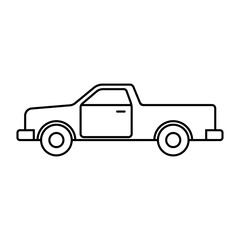 Pickup icon. Black contour silhouette. Side view. Vector flat graphic illustration. Isolated object on a white background. Isolate.