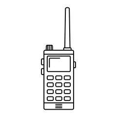 Walkie talkie icon. Front view. Vertical view. Black contour silhouette. Vector flat graphic illustration. Isolated object on a white background. Isolate.