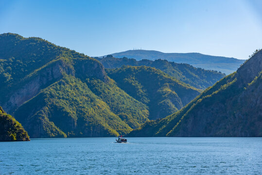 Beautiful landscape of Koman lake in Albania