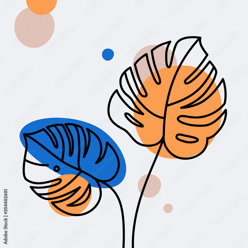 Poster Vector abstract design templates and illustration in minimal linear style - minimalistic modern art - monstera leaf - abstract t-shirt print  - beauty and fashion concept
