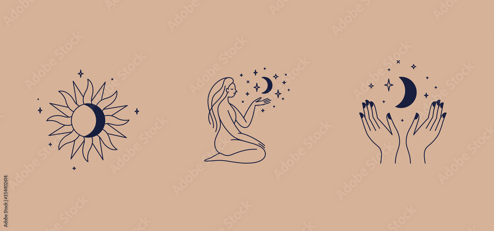 Poster vector abstract logo design template in trendy linear minimal style, emblem for beauty studio and co