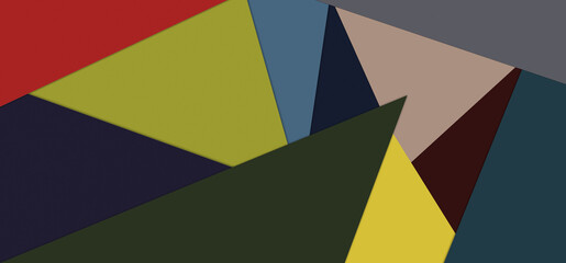 Abstract geometric paper background in dark muted colors. Banner