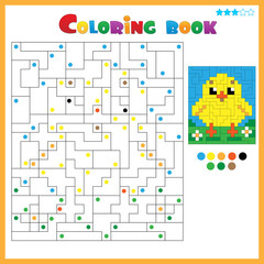 Chick or chicken. Coloring book for kids. Colorful Puzzle Game for Children with answer.