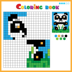 Panda. Color the image symmetrically. Coloring book for kids. Colorful Puzzle Game for Children with answer.