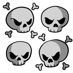 Human skull and crossbones. Dead man head. Pirate flag Jolly Roger. Funny cartoon flat illustration. Set of symbol of robbers and Halloween