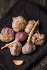 Garlic on an old wooden table