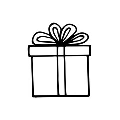 Gift box with bow. Hand drawn in doodle style. vector scandinavian monochrome minimalism. single element for design. holiday, birthday, christmas