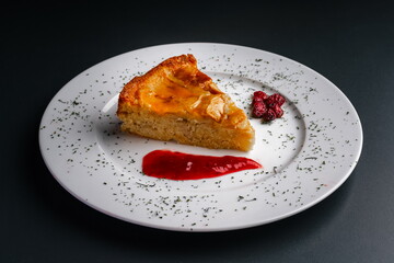 Apple Pie with Strawberry Jam and Blueberry Medium Shot on White Plant and Black Background