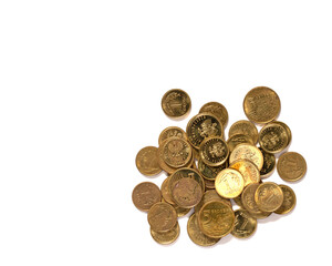 Polish coins isolated on white background close-up. Background with coins