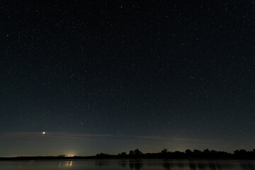 Night landscape in the swamp of Valdesalor. Extremadura. Spain.