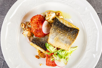 Pike perch fillet in a restaurant serving