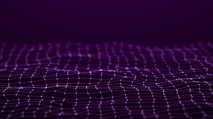 Digital background. Abstract wave with connected dots and lines on. Network connection structure. 3D rendering