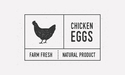 Chicken eggs packaging vintage label. Old label with chicken, poultry icon. Trendy minimal design. Label, tag, logo, card. Vintage sticker template for packaging. Vector illustration