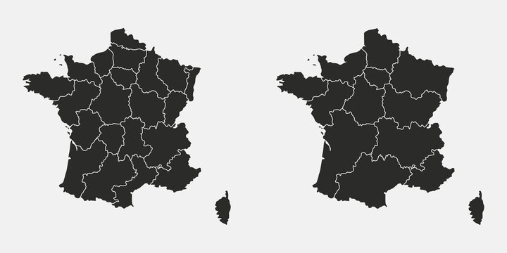 Set of France map. Vector France map isolated on white background. France maps with states. Vector illustration