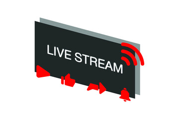 like share subscribe icon set banner, red video player icon. livestream video channel.