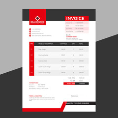 Modern and Elegant Professional Red Color Business Invoice Template Vector Format