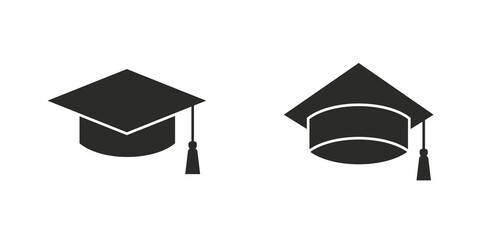 Graduation cap, Education cap icon set isolated on white background. Scholarship icon. Graduation ceremony icons. Vector illustration