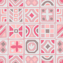 Hand painted seamless pattern with a mosaic in pink, grey and white. - 354408006