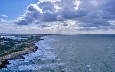 aerial photography of the northern israeli coast line