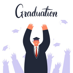 Boy students character celebrate graduation vector illustration