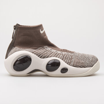 VIENNA, AUSTRIA - AUGUST 24, 2017: Nike Flight Bonafide brown and beige sneaker on white background.