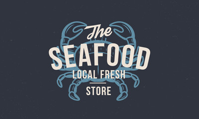 Crab vintage logo. Seafood crab stamp, print, label. Modern design poster. Retro poster for restaurant, meat shop, butchery, seafood. Crab icon silhouette. Vector illustration © Denys Holovatiuk
