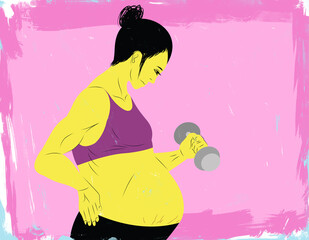 Pregnant woman exercising with dumbbell