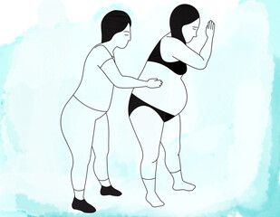 Abstract illustration of a doula helping a mother give birth