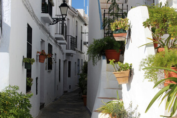 Fototapeta na wymiar Calle pintoresca del pueblo de Frigiliana (Málaga). Uno de los más bonitos de España