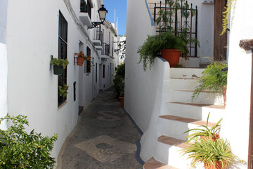 Beautiful streets of the town of Frigiliana (Malaga). Town declared one of the most beautiful in Spain