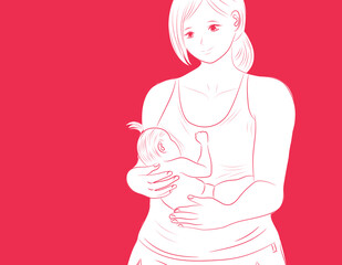 Manga illustration of a breastfeeding mother