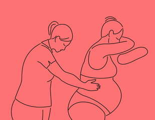 Abstract illustration of a doula helping a mother give birth