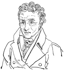 Portrait of Johann Heinrich Pestalozzi - a Swiss pedagogue and educational reformer who exemplified Romanticism in his approach. Illustration of the 19th century. White background.