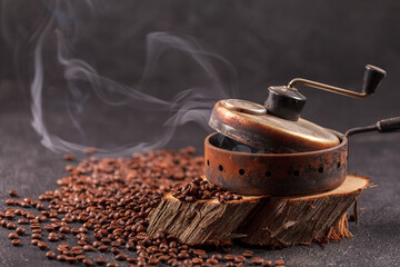 The device for roasting coffee beans, an old hand grinder.