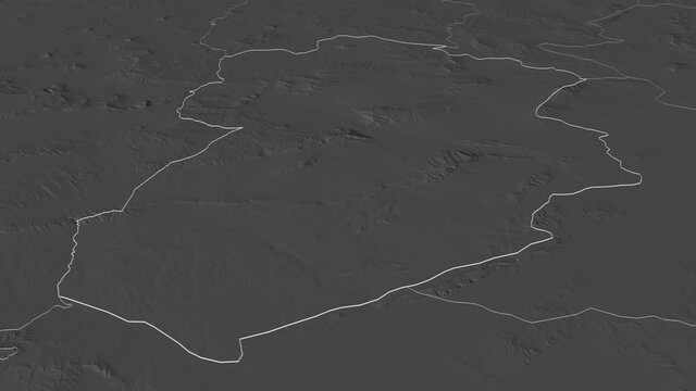 Kass&eacute;rine, governorate with its capital, zoomed and extruded on the bilevel map of Tunisia in the conformal Stereographic projection. Animation 3D