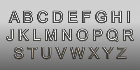 Modern design of alphabet set isolated on metal surface background. Creative 3D letters set for multiple uses. 