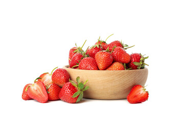 Bowl with tasty strawberry isolated on white background. Summer berry