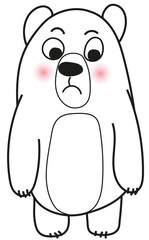 Sad bear in minimal scandinavian style. Hand outline drawing Isolated on a white background. Doodle coloring book for children. Print for t-shirts, cups, poster, banner, decoration of a child’s room.