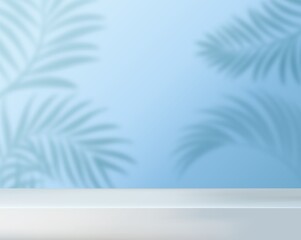 Realistic tropical background for sale or promo vector illustration. Blurry palm leaves on blue flat style. Hawaii and exotic botanical design. Copy space. Floral backdrop concept