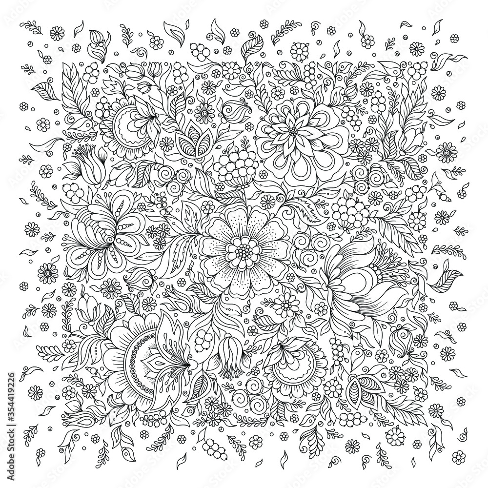 Canvas Prints Coloring page with flowers pattern