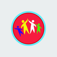 Colored people icon in the shape of a circle on a white background, vector illustration
