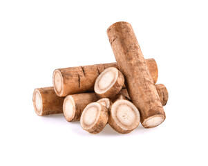 Burdock roots isolated white background.