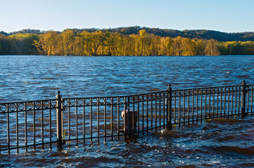 mississippi river autumn horizon and floodwater