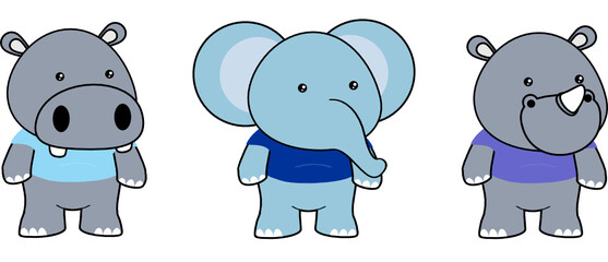 cute animals kawaii cartoon standing set collection in vector format